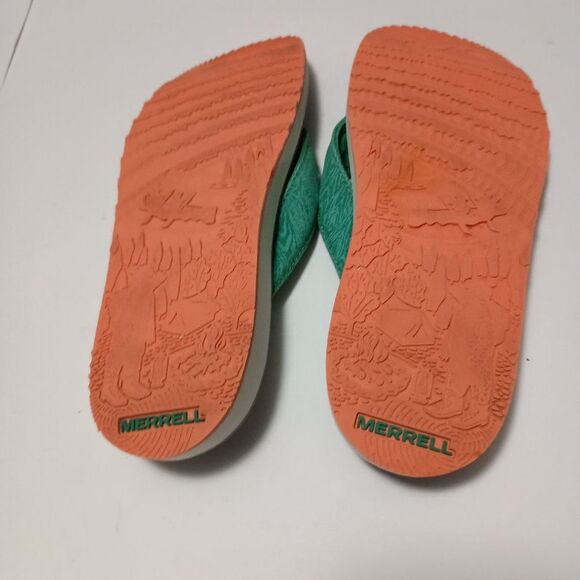 MERRELL Flip Flops, Grey and Green, Size 6 - Picture 4 of 6